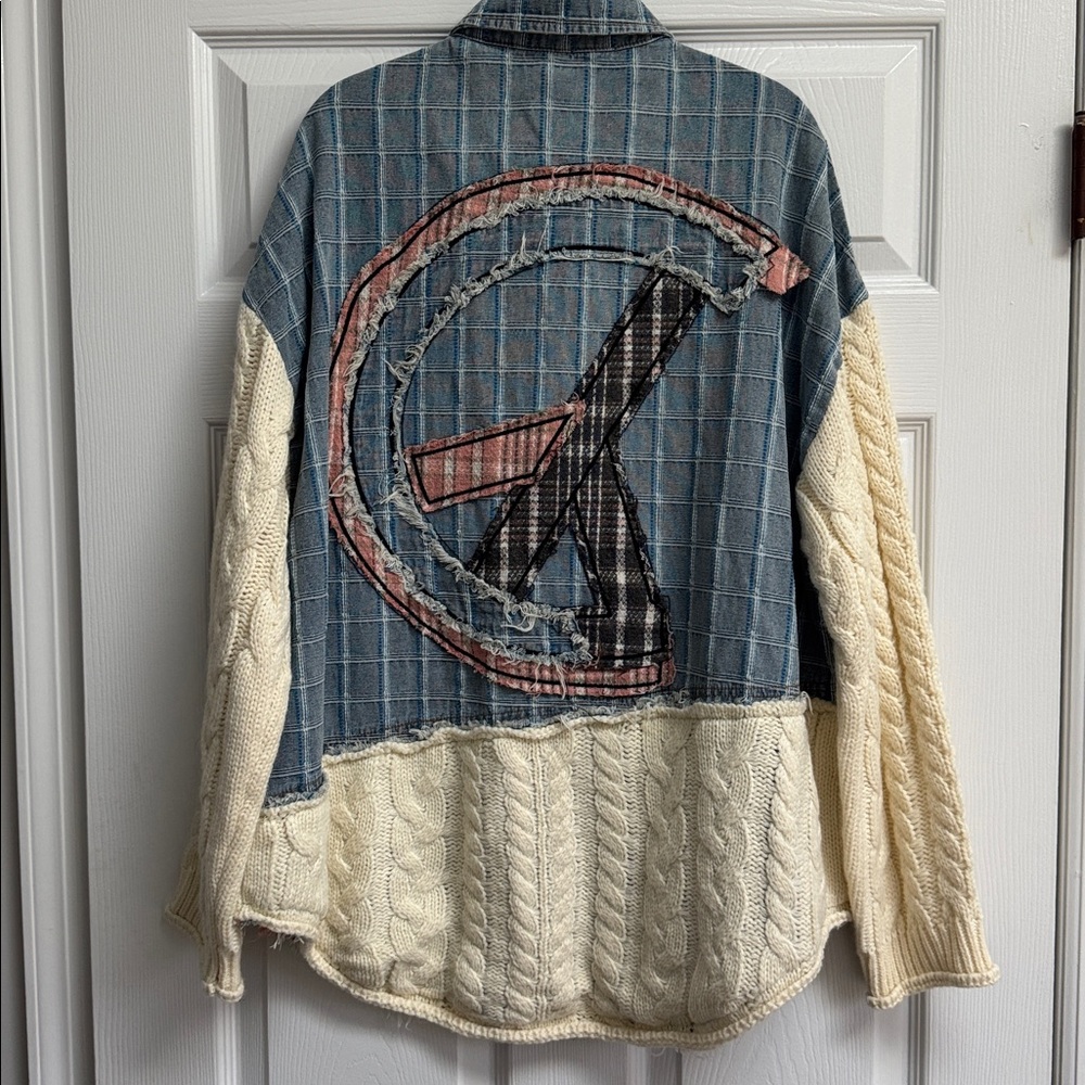 NWT POL Oversized Mixed-Media Patchwork Knit Deni… - image 12